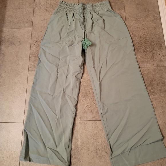 Women's Cotton Linen Pants Loose Elastic Waist Beach Trousers Size Large Mint - Picture 3 of 4
